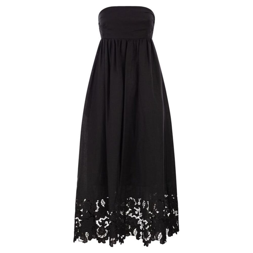 Maxmara Studio Women Strapless Linen Dress With Embroidered Hem
